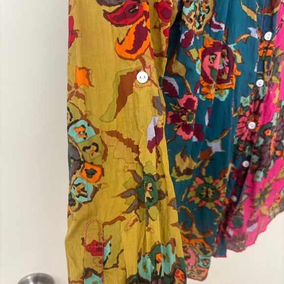 Cino Floral Multicolor neon Women's button down long sleeve blouse size M - Picture 5 of 11